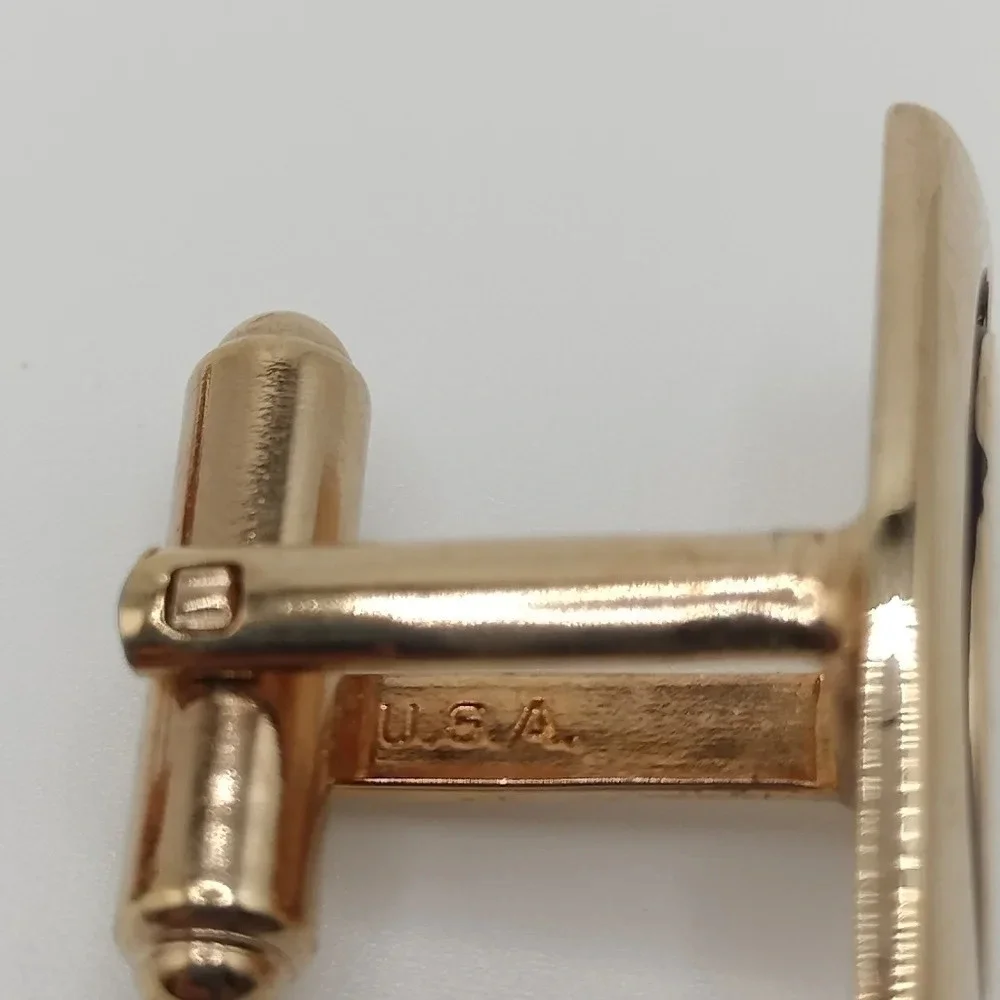 Vintage Hickok USA Goldtone Cufflinks Black Enamel Outline Square 1
